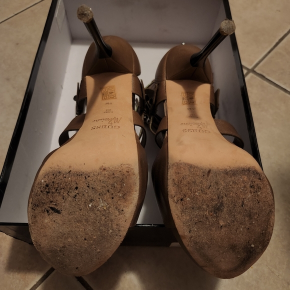 Guess Marciano Mocha Brown Pewter Leather Platform Heel - Picture 9 of 12